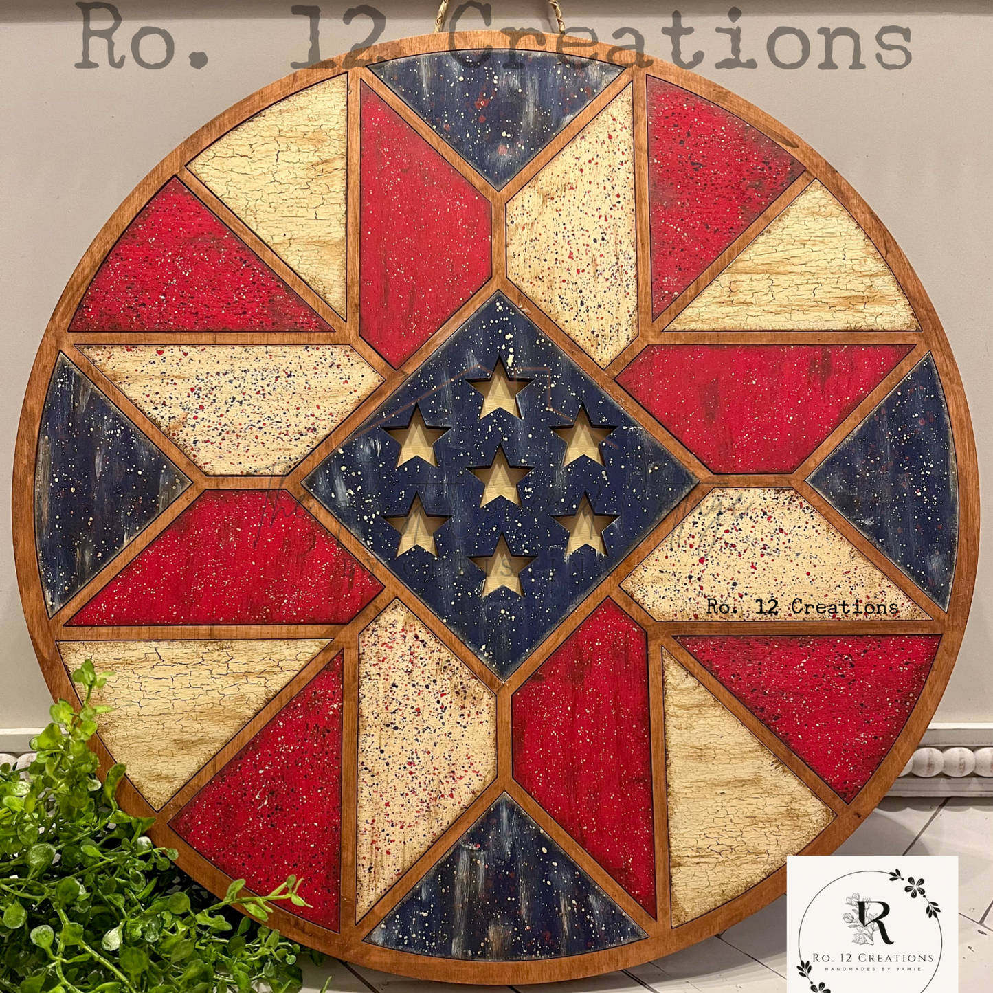 Patriotic Barn Quilt Door Round