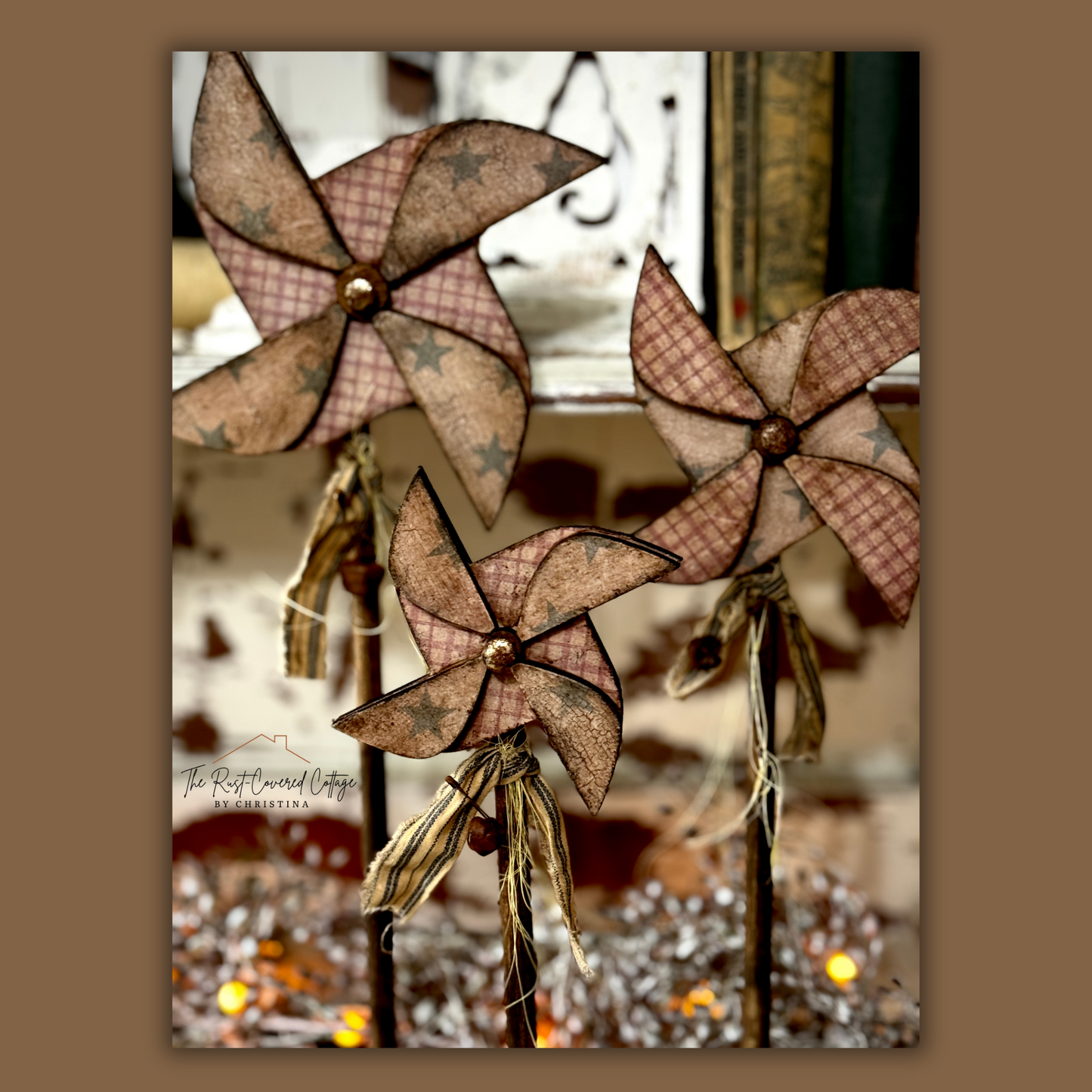 DIY Primitive Pinwheel Wood Kit | Unfinished Laser Cut Summer Craft with Printable Paper