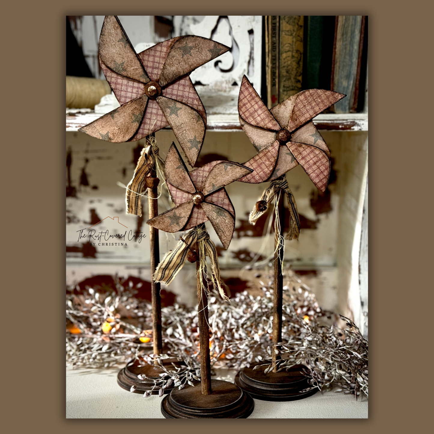DIY Primitive Pinwheel Wood Kit | Unfinished Laser Cut Summer Craft with Printable Paper