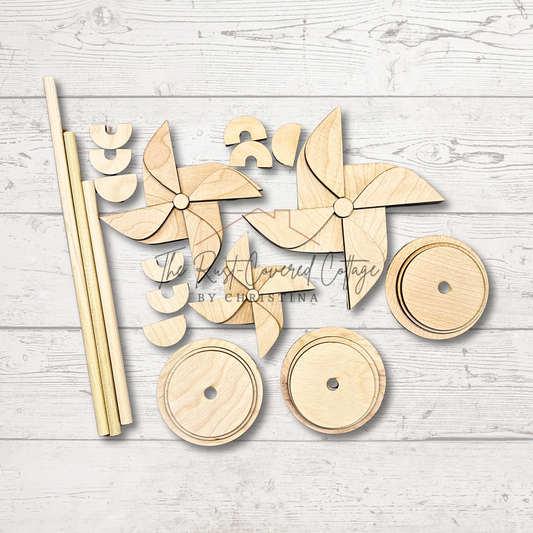 DIY Primitive Pinwheel Wood Kit | Unfinished Laser Cut Summer Craft with Printable Paper