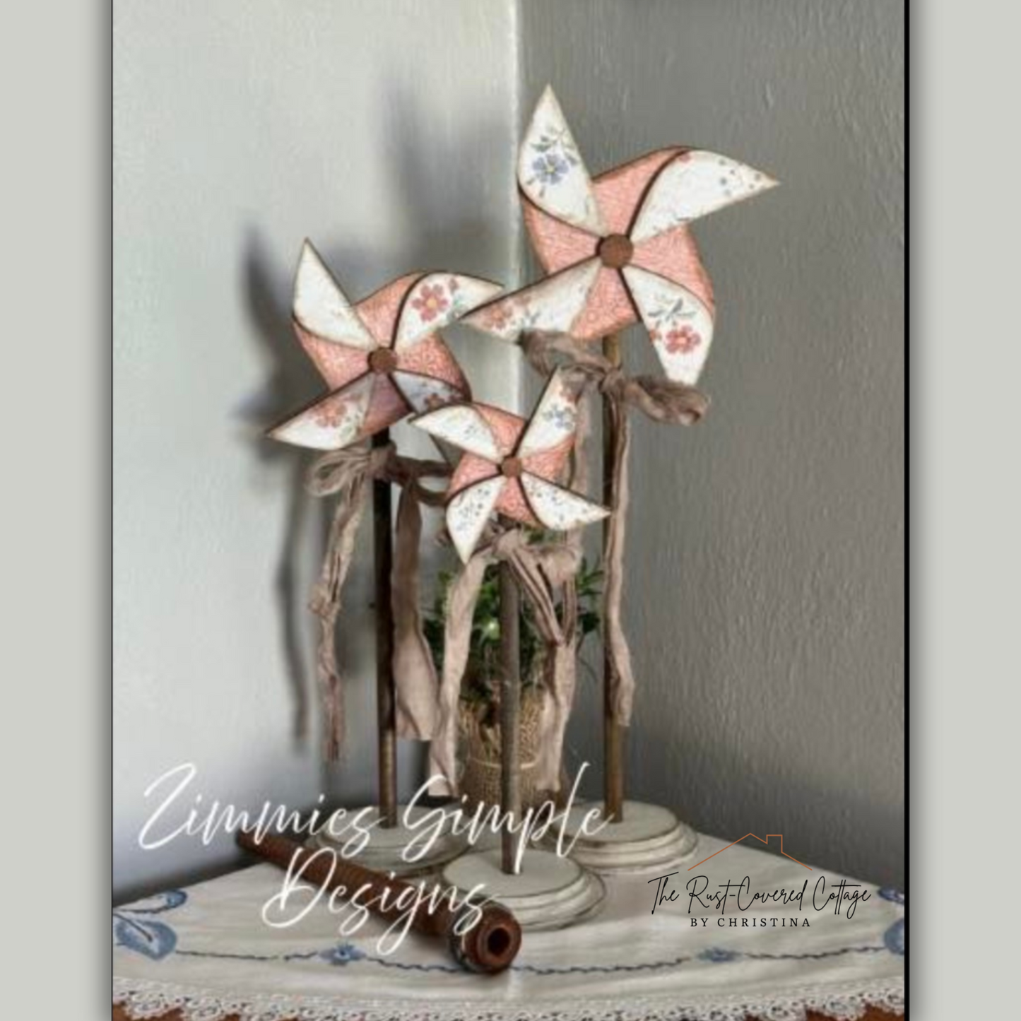 DIY Primitive Pinwheel Wood Kit | Unfinished Laser Cut Summer Craft with Printable Paper