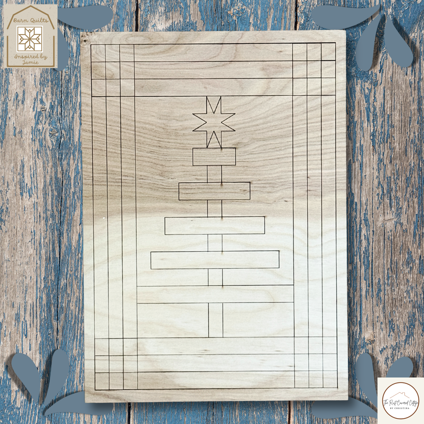 Prim Christmas Tree Quilt Block | Laser Cut DIY Wood Kit | 1/4" Birch, 14" x 10" Unfinished