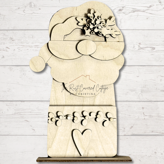 Prim Santa Pocket DIY Wood Kit – Unfinished 1/4" Birch | Rustic Christmas Craft, Holiday Shelf Sitter, Santa Decor