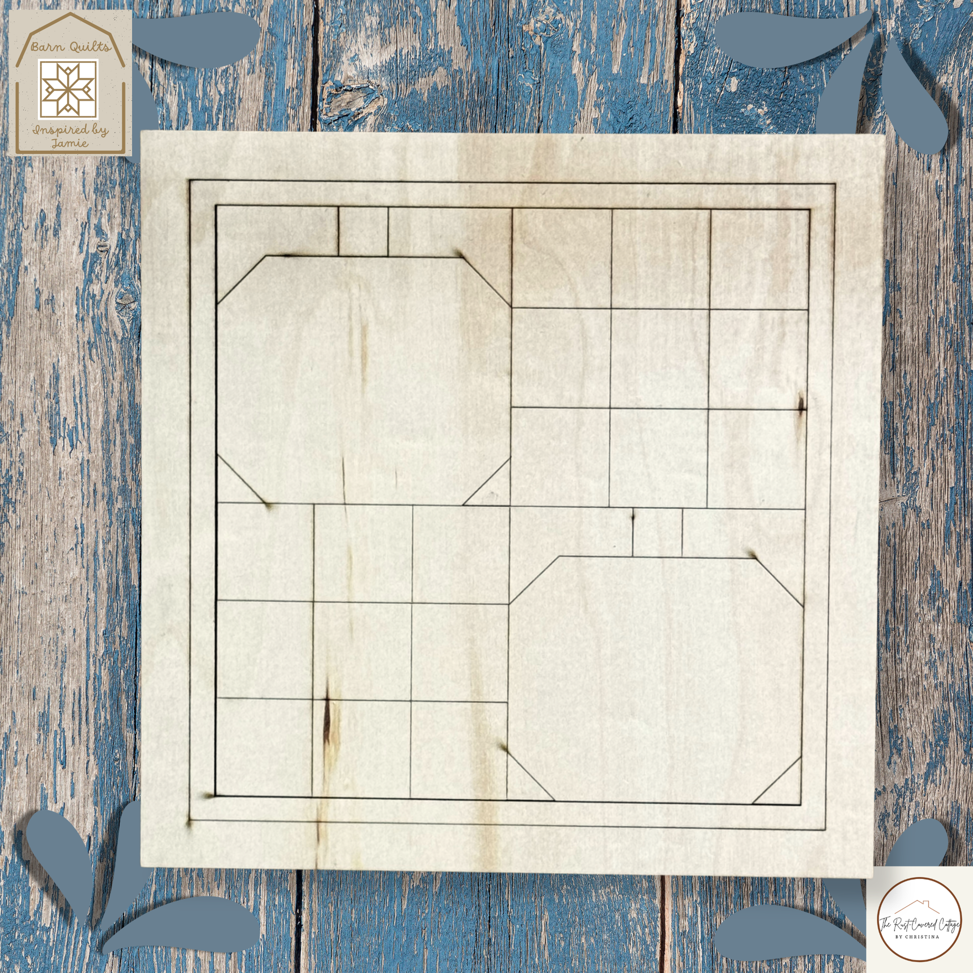 Unfinished Pumpkin Patch barn quilt DIY wood kit featuring two layered geometric pumpkin motifs
