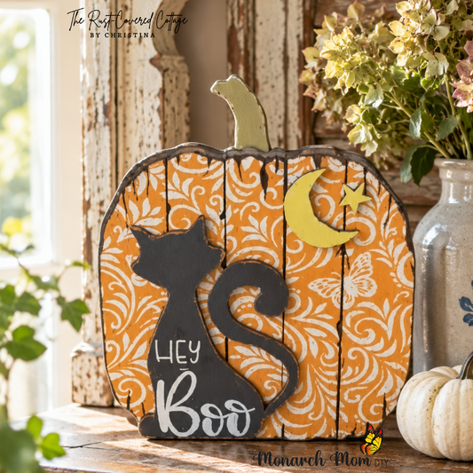 Pumpkin & Black Cat Shelf Sitter