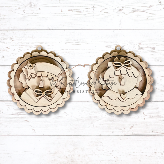 Raggedy Ann & Andy Ornaments – Set of 2 | 1/4" Birch DIY Wood Kit