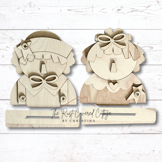 Raggedy Ann & Andy Shelf Sitters | Laser Cut 1/4" Birch | DIY Wood Kit