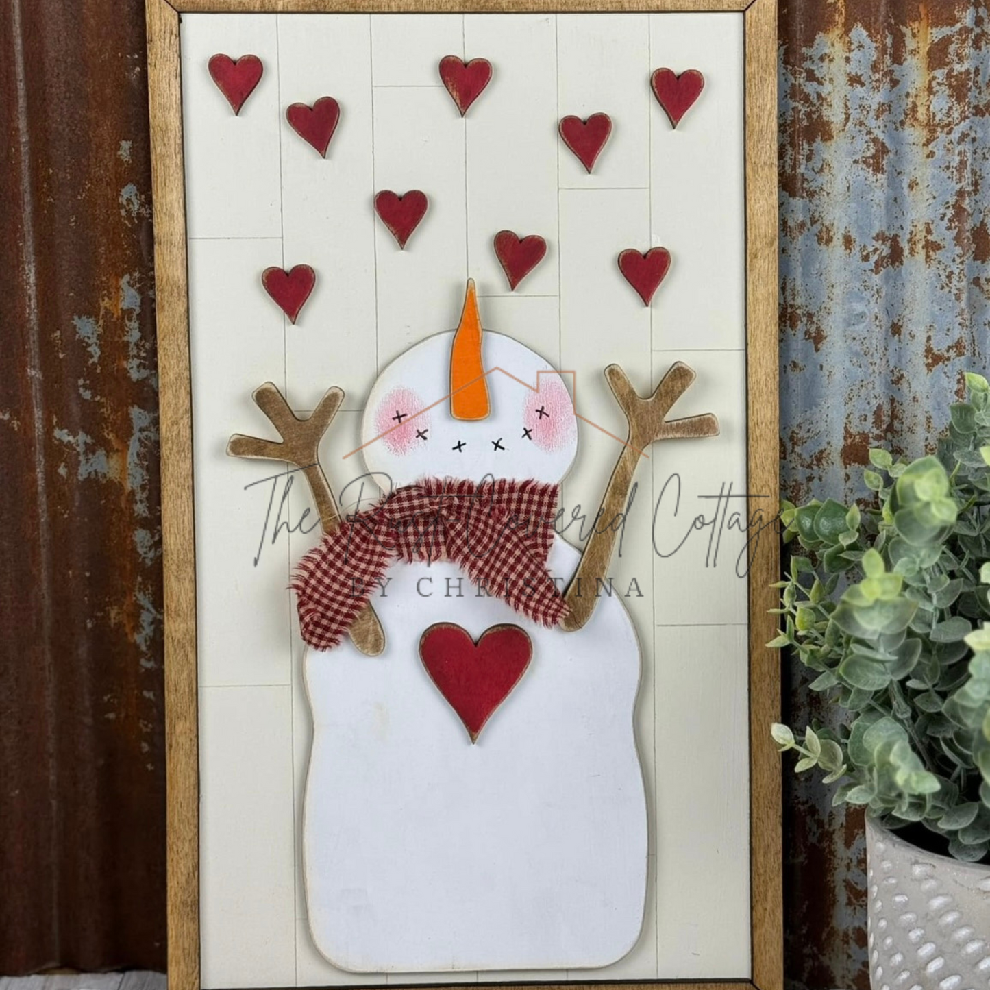 Raining Hearts Snowman DIY Wood Kit | 16” x 9.5”, Laser Cut Birch