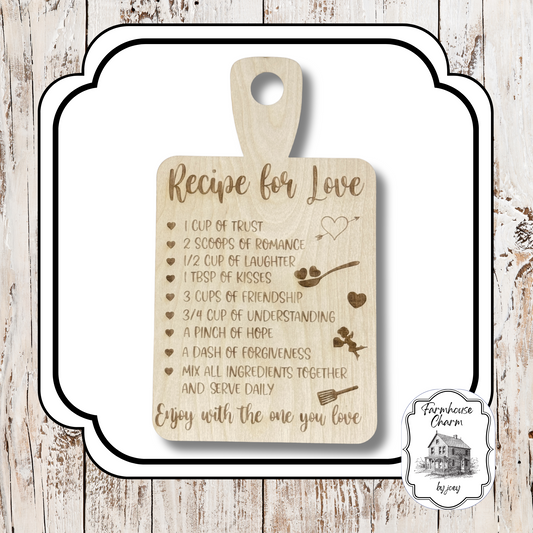 Recipe for Love Cutting Board | Laser Cut Birch Wood Decor