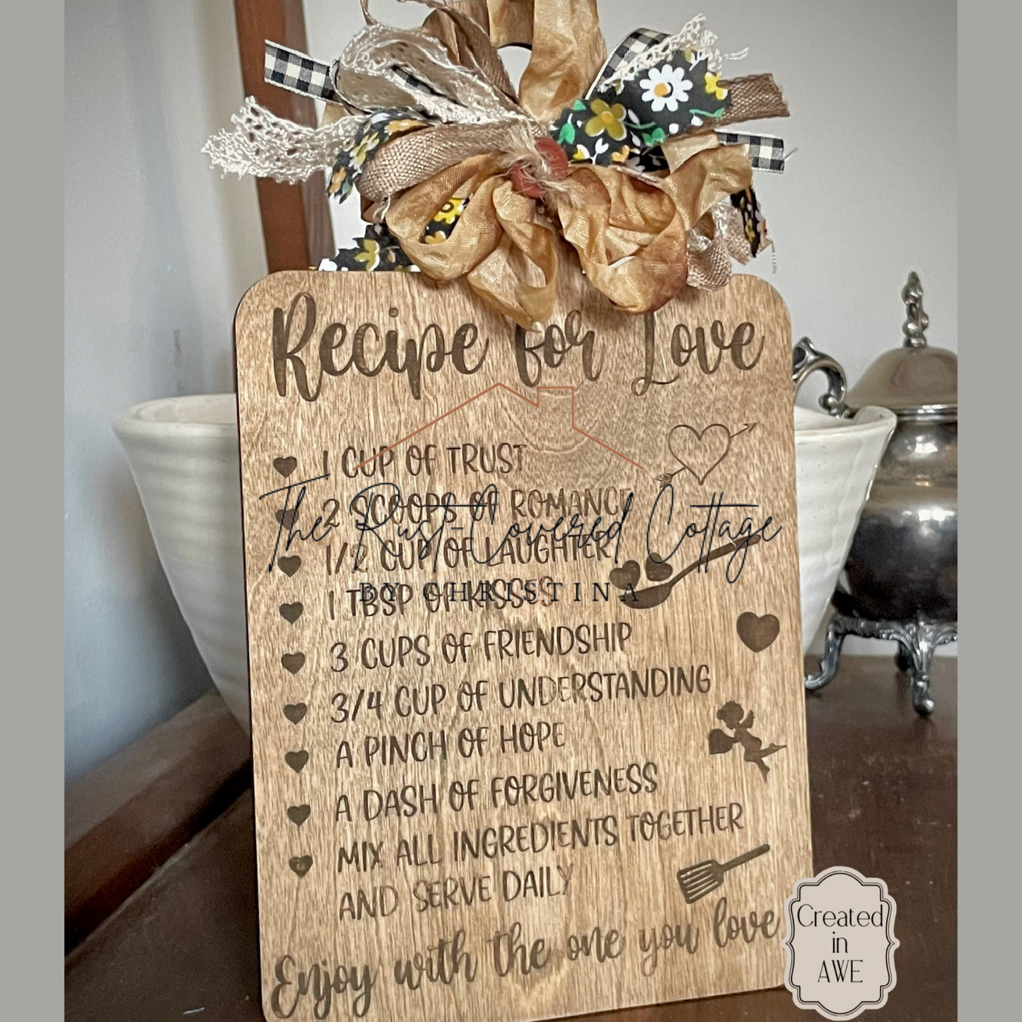 Recipe for Love Cutting Board | Laser Cut Birch Wood Decor