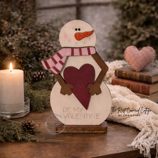 Be My Valentine Snowman | DIY Wood Kit – Laser Cut Birch, 7” Tall