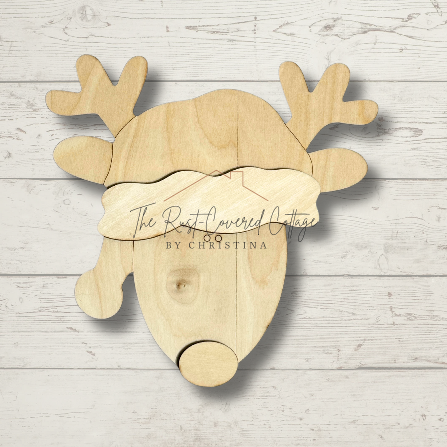 Reindeer Head Cutout - Laser-Cut Birch for Holiday Decor & Crafts