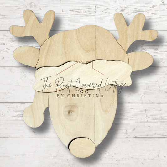 Reindeer Head Cutout - Laser-Cut Birch for Holiday Decor & Crafts