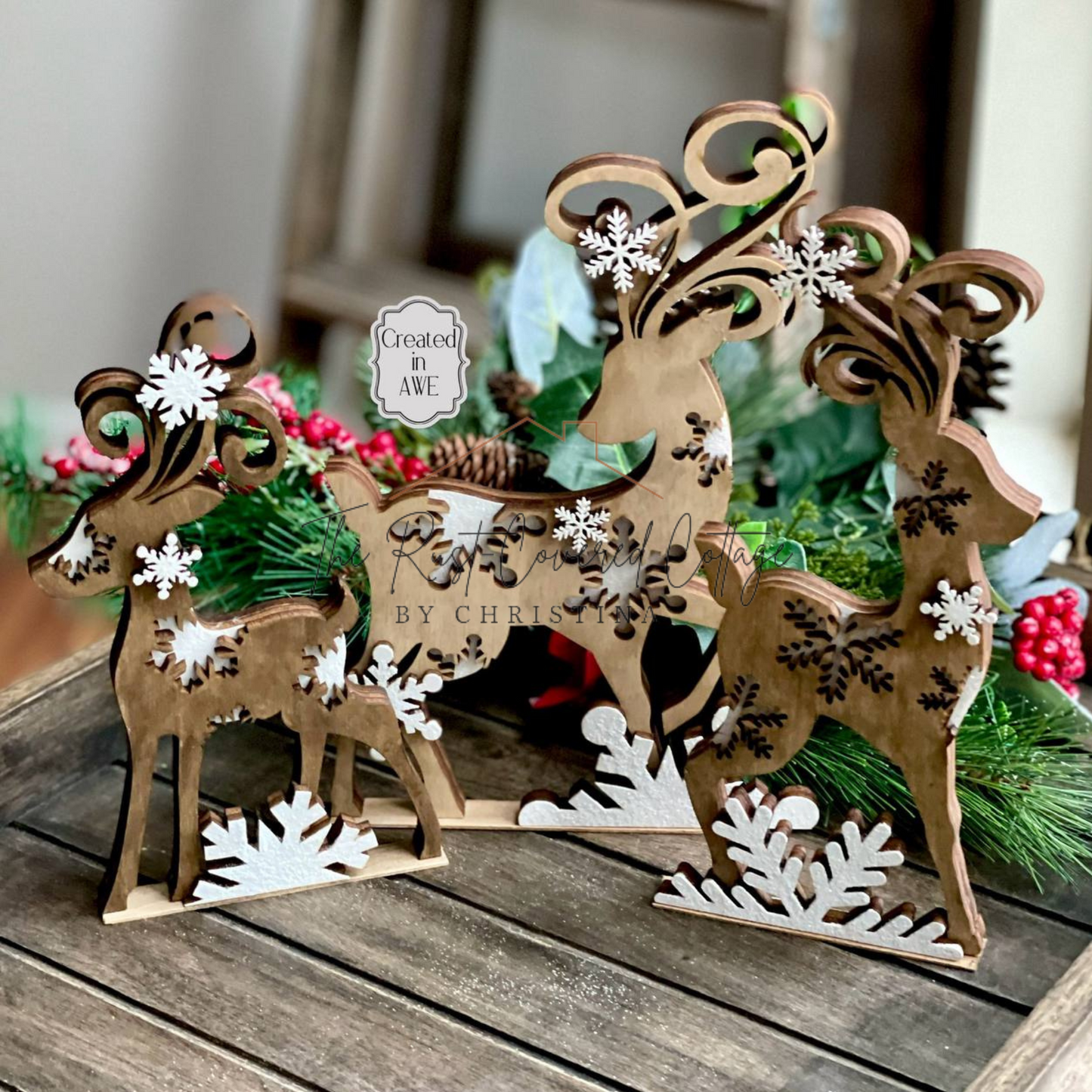 Reindeer Shelf Sitters – Set of 3 | Layered Birch | Christmas Décor