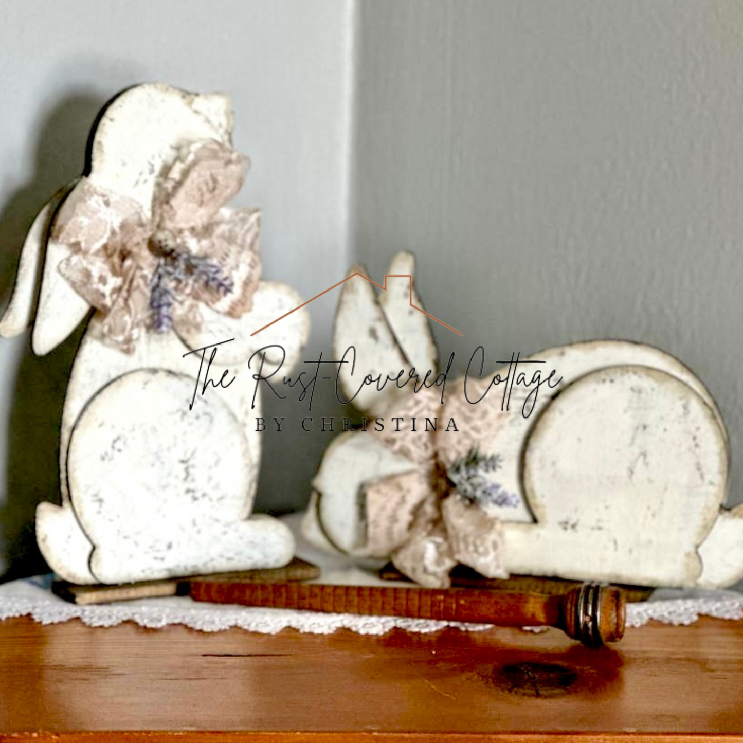 Rustic Wooden Bunny Pair - 15" x 7.5" DIY Kit