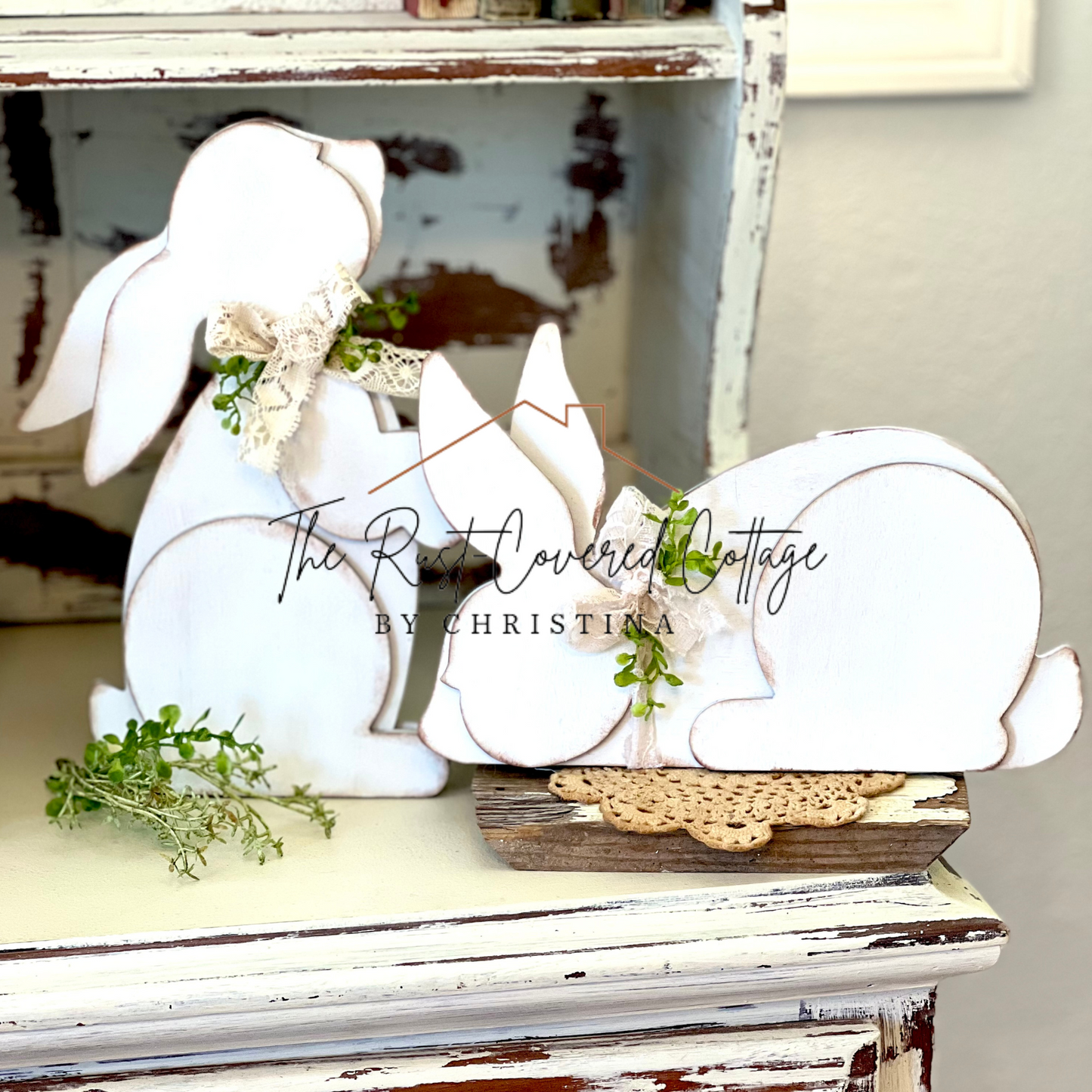 Rustic Wooden Bunny Pair - 15" x 7.5" DIY Kit