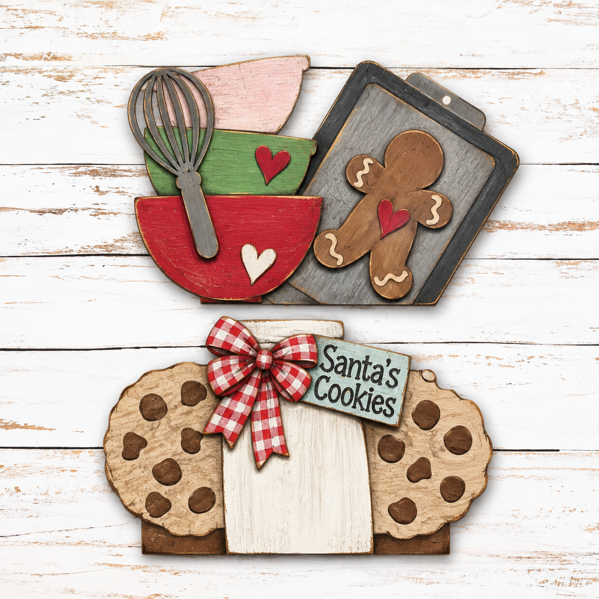 Finished Santa's Cookies Cottage Drawer Insert with mixing bowls gingerbread milk and chocolate chip cookies