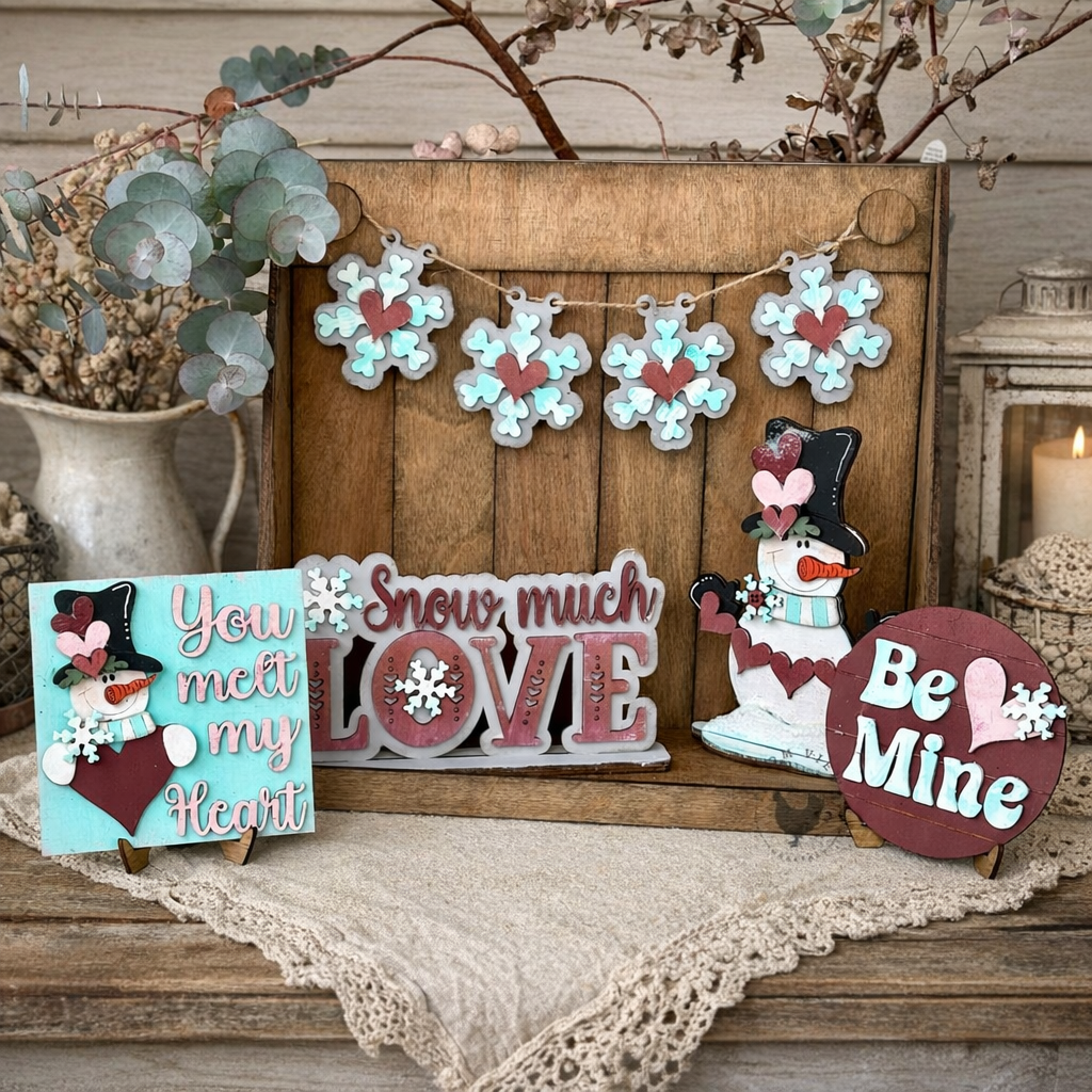 Valentine Snowman Decor Set | DIY Layered Wood Shelf Decor Kit