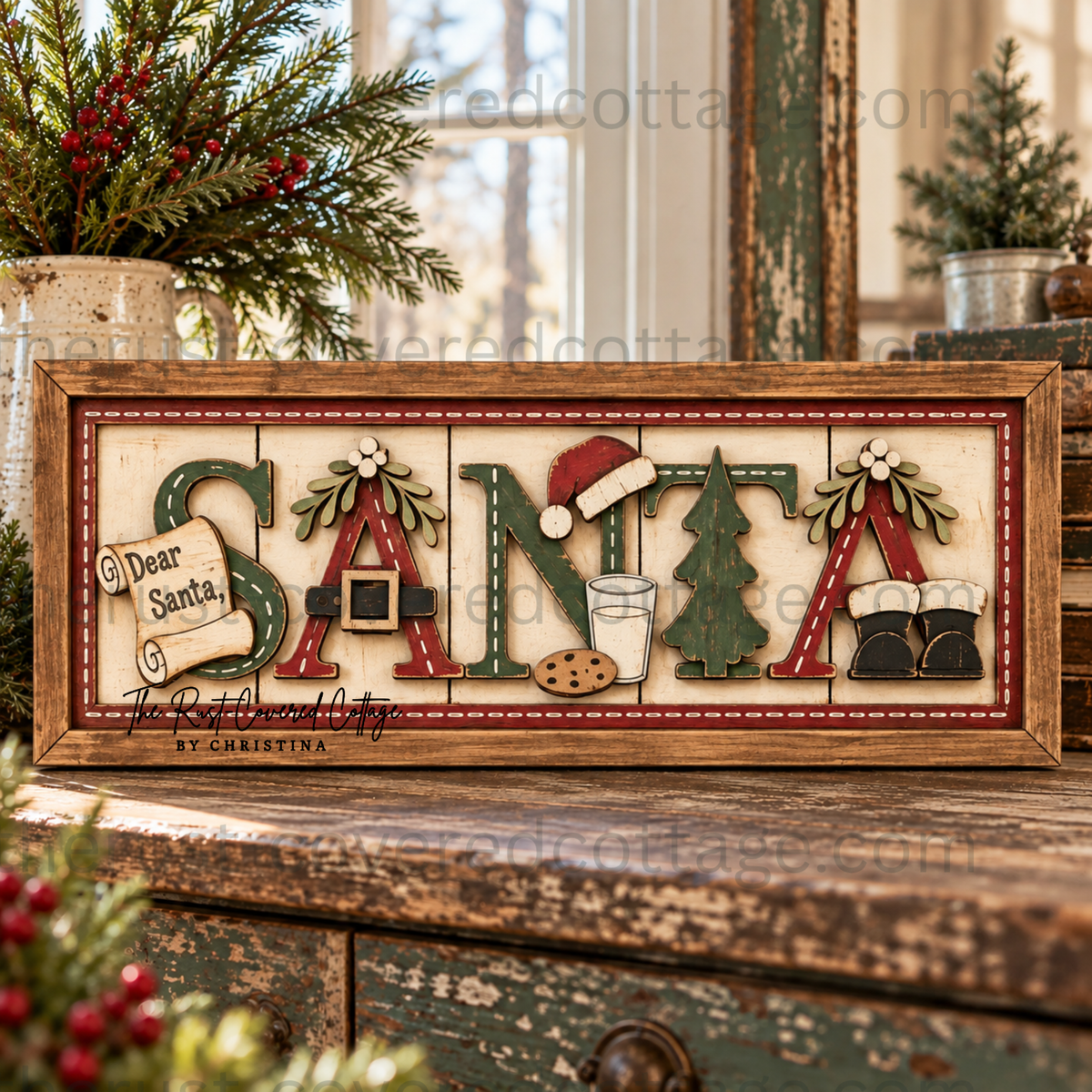Santa Stitched Sign