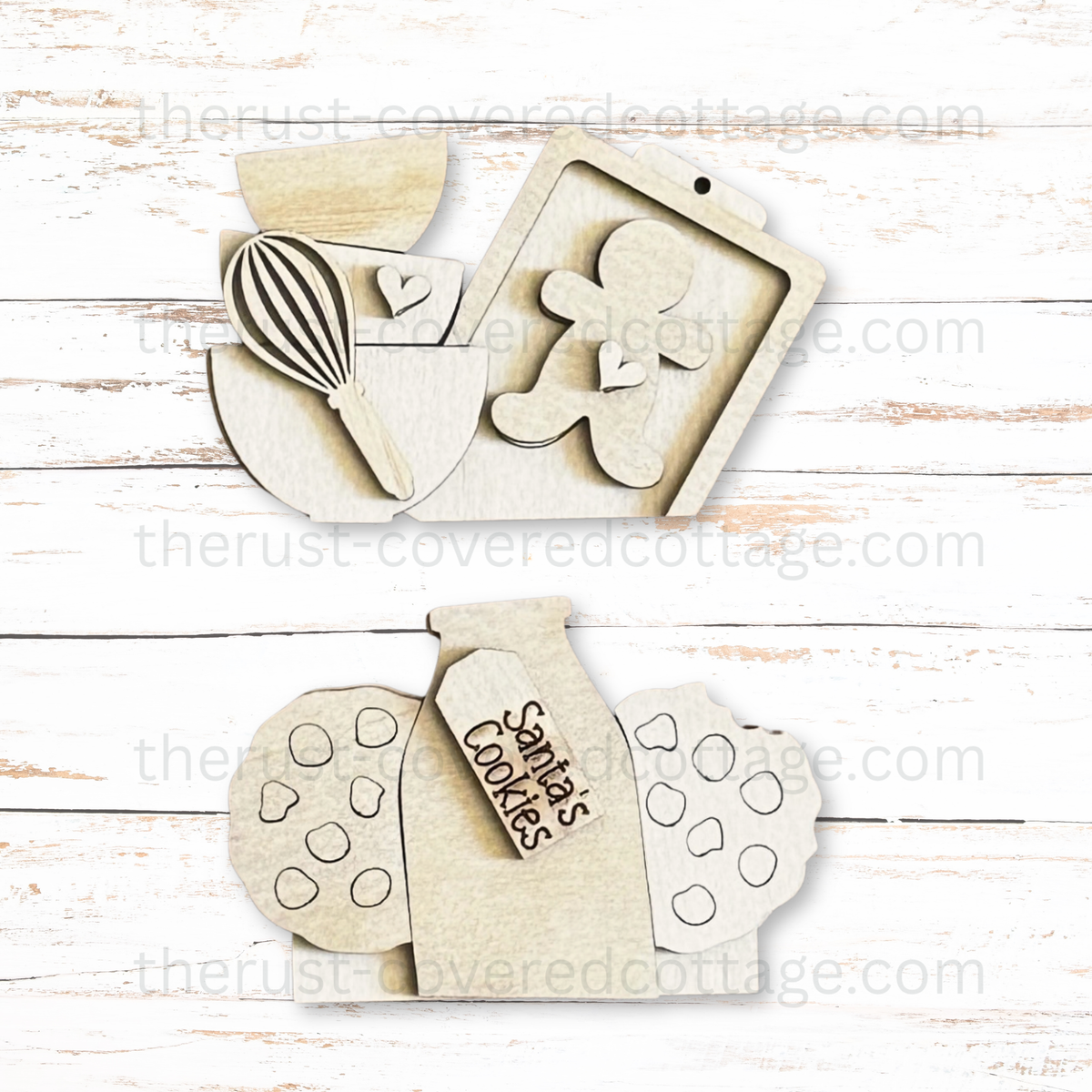 Santa's Cookies Cottage Drawer Insert unfinished DIY wood kit with baking pieces gingerbread milk and cookies