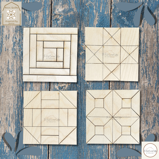 Mini Barn Quilt Block Set | Ohio Star, Log Cabin, Spools & Churn Dash