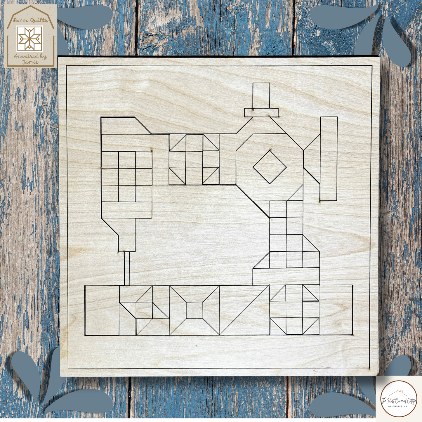 Sewing Machine Quilt Block - Laser-Cut DIY Wood Kit, 10.5"x10.5", Birch