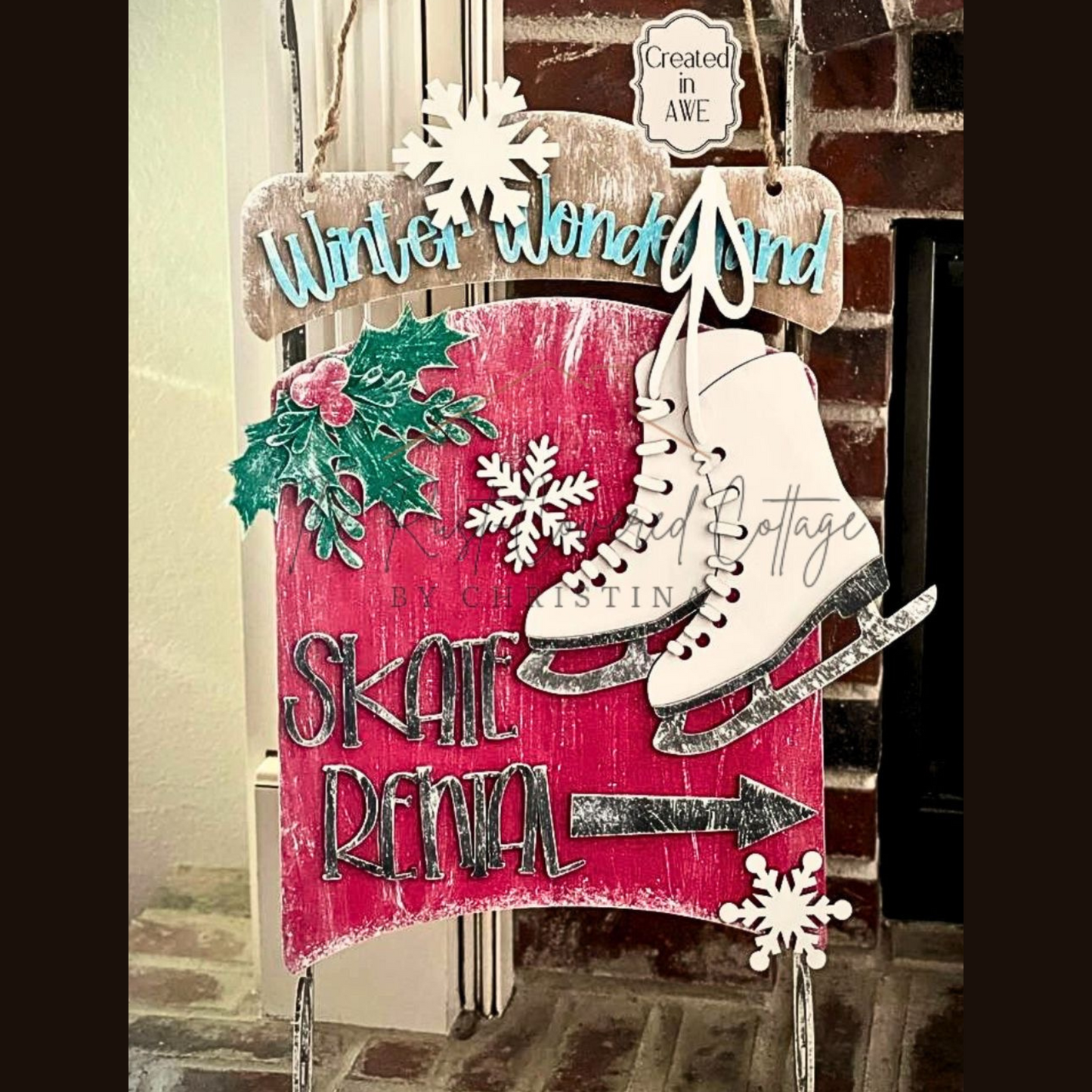 Skate Rental- Winter Sled Decor – 33” | Laser Cut | DIY Holiday Decor