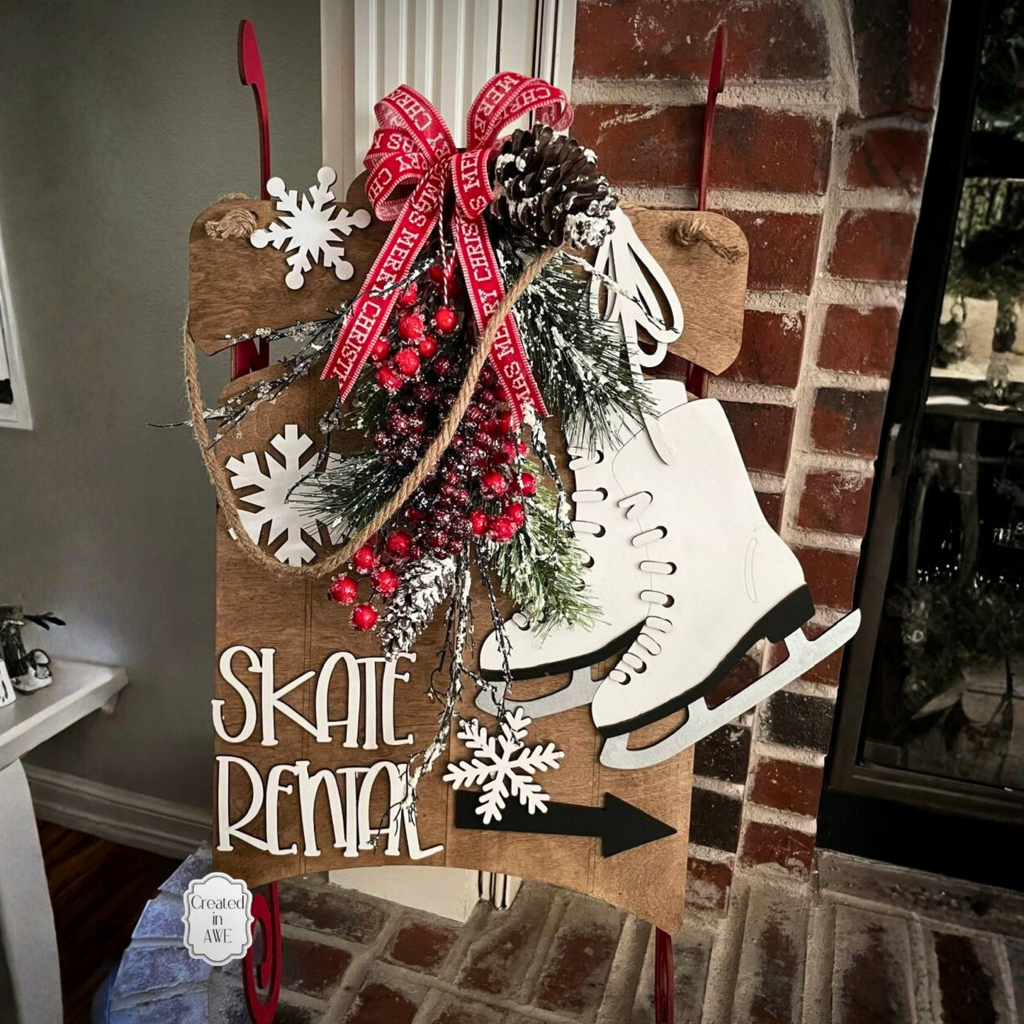 Skate Rental- Winter Sled Decor – 33” | Laser Cut | DIY Holiday Decor