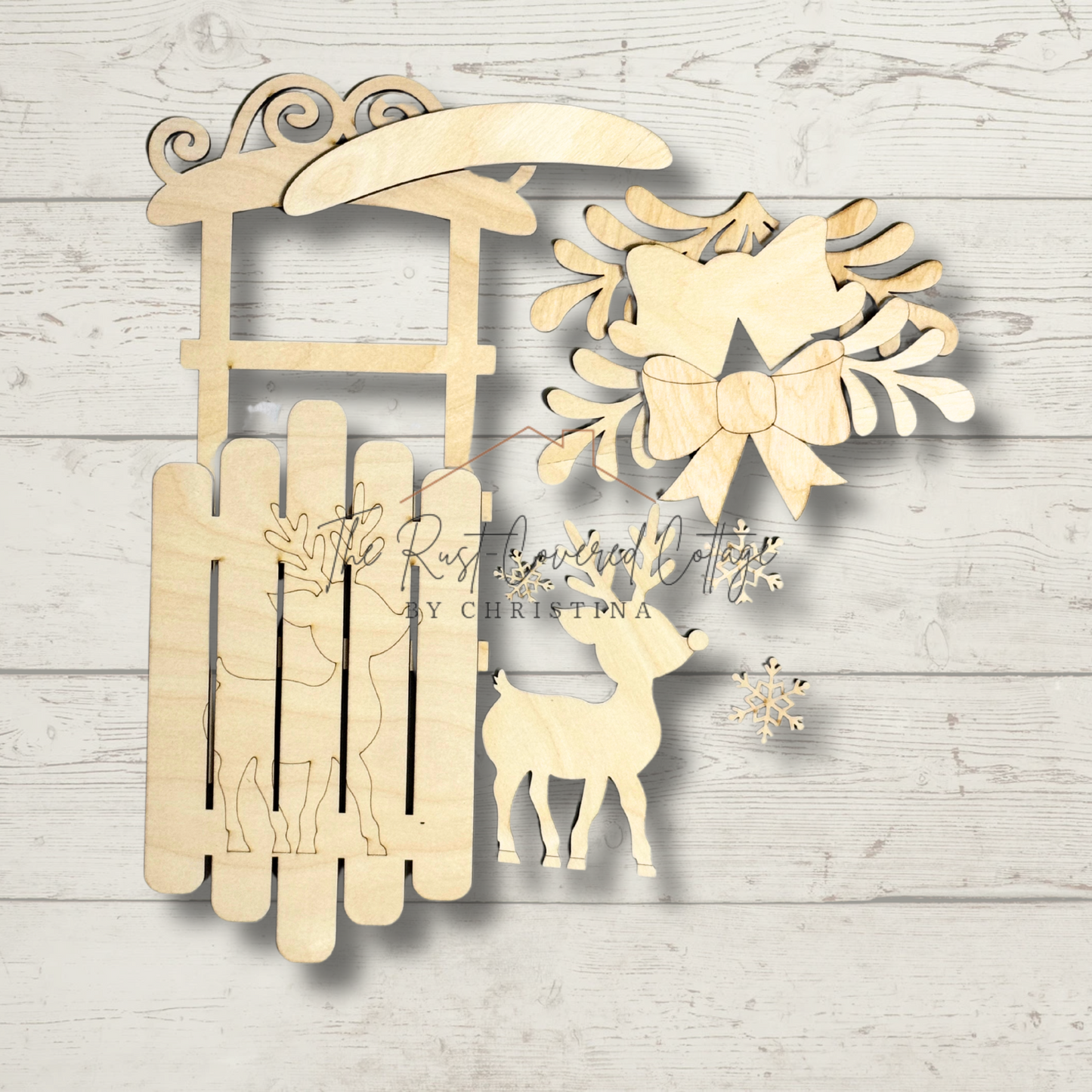 Reindeer Sled Wall Decor | Laser-Cut | Holiday Decor