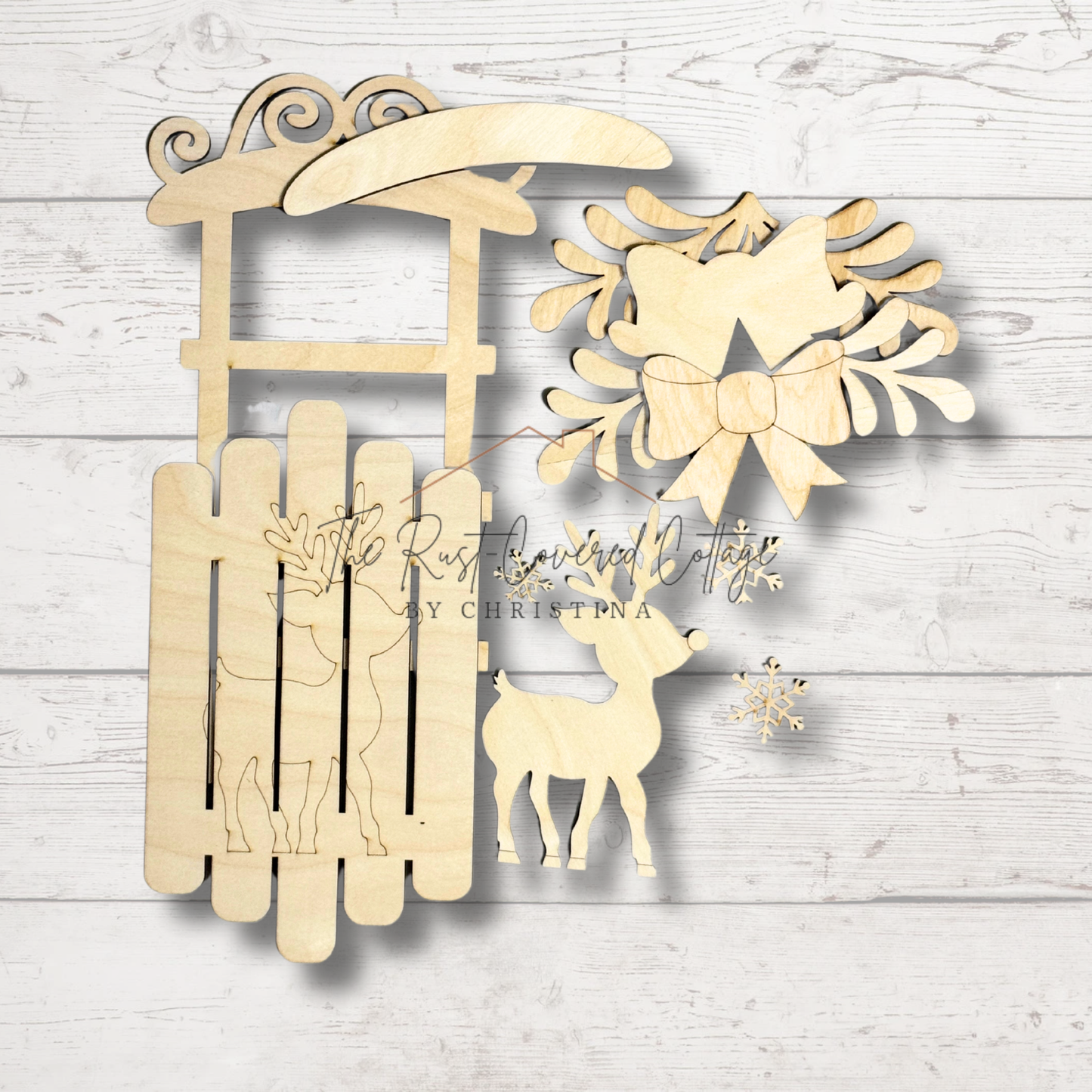 Reindeer Sled Wall Decor | Laser-Cut | Holiday Decor