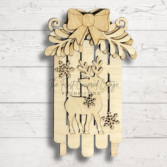 Reindeer Sled Wall Decor | Laser-Cut | Holiday Decor