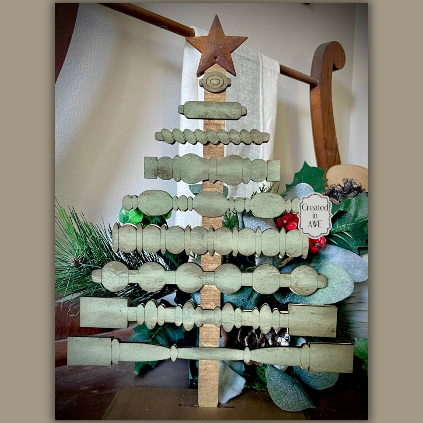 Spindle Christmas Tree Shelf Sitter | Farmhouse Holiday Decor
