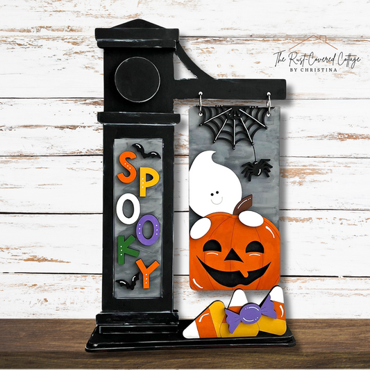 Spooky Interchangeable Insert | DIY Halloween Sign Post Kit | Unfinished 1/4" Birch Wood