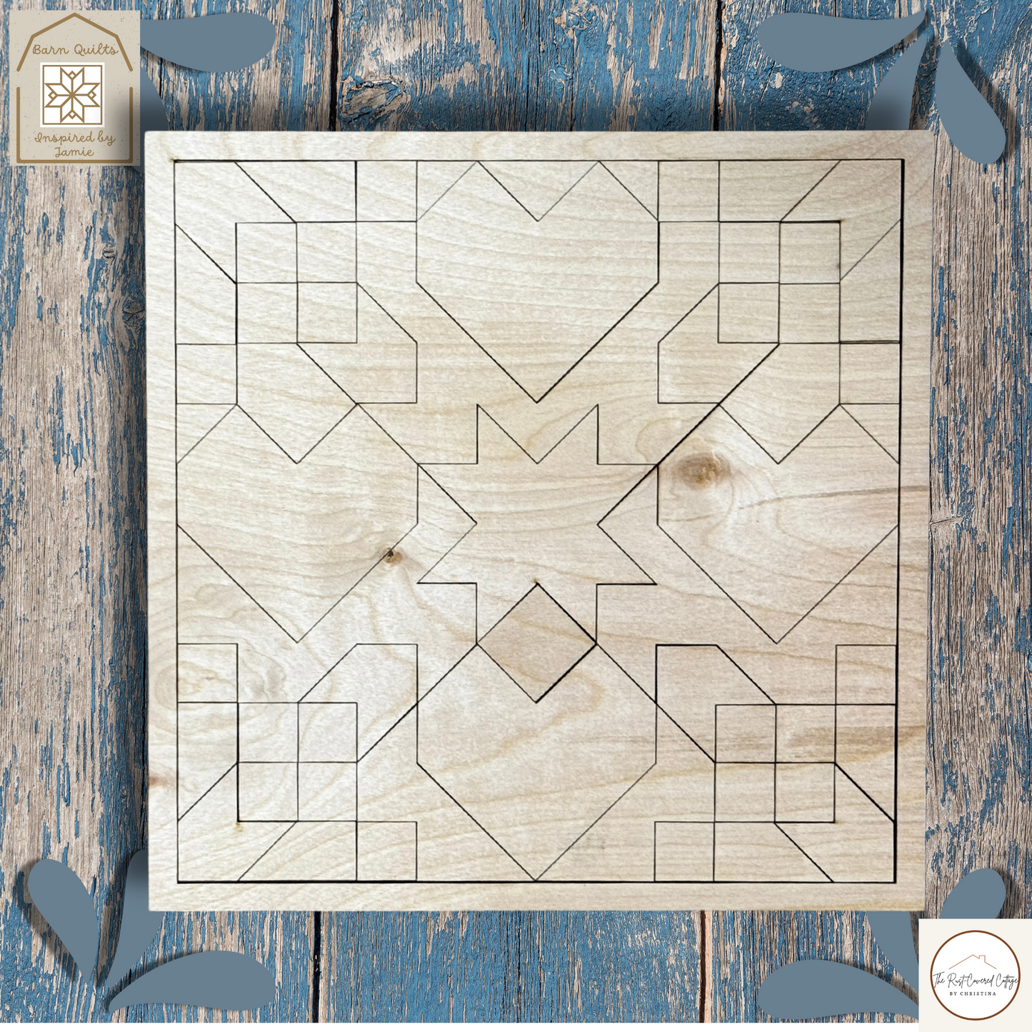 Star Crossed Quilt Block - Laser-Cut DIY Wood Kit, 10.5"x10.5", Birch