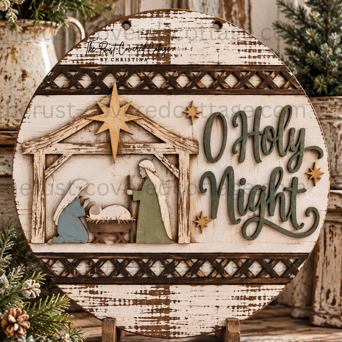 Styled preview of the O Holy Night Insert option for the Interchangeable Round Starter Set. Finished colors are for inspiration.