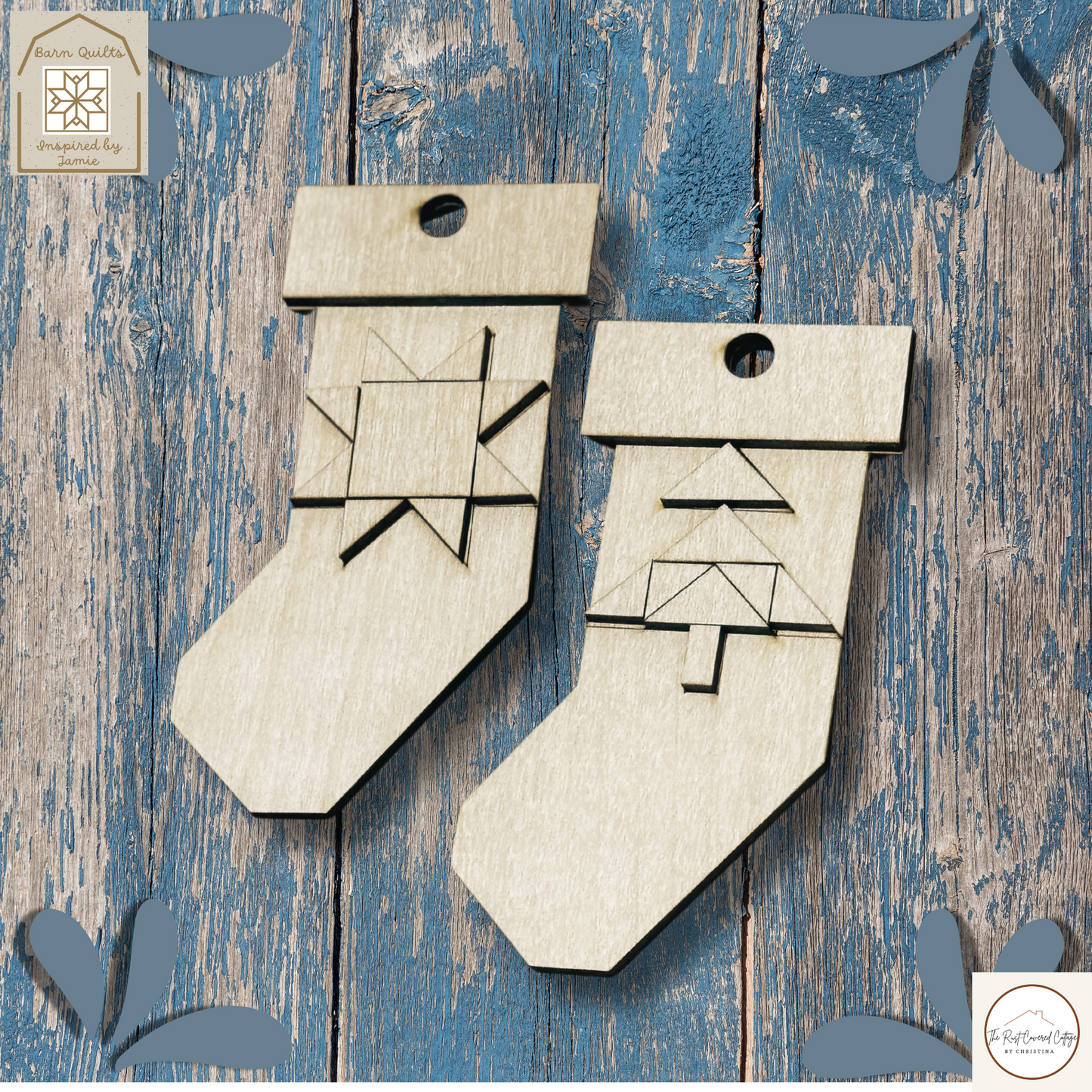 Stocking Quilt Ornaments | Set of 2 | Laser Cut Wood Kit |