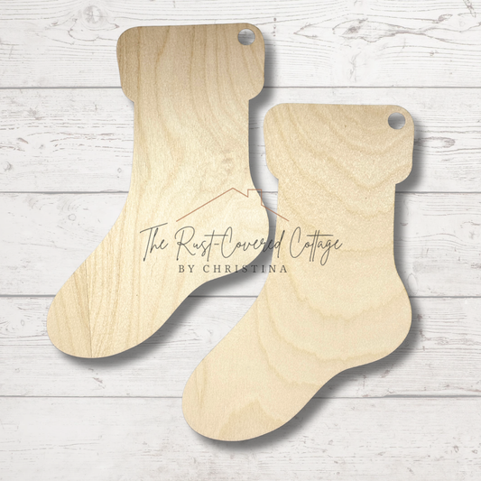 Set of 2 Large Wooden Christmas Stockings - 10"x6.5" Laser-Cut Birch