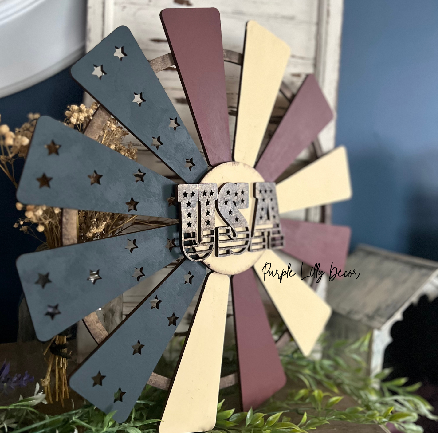 Patriotic Windmill Sign