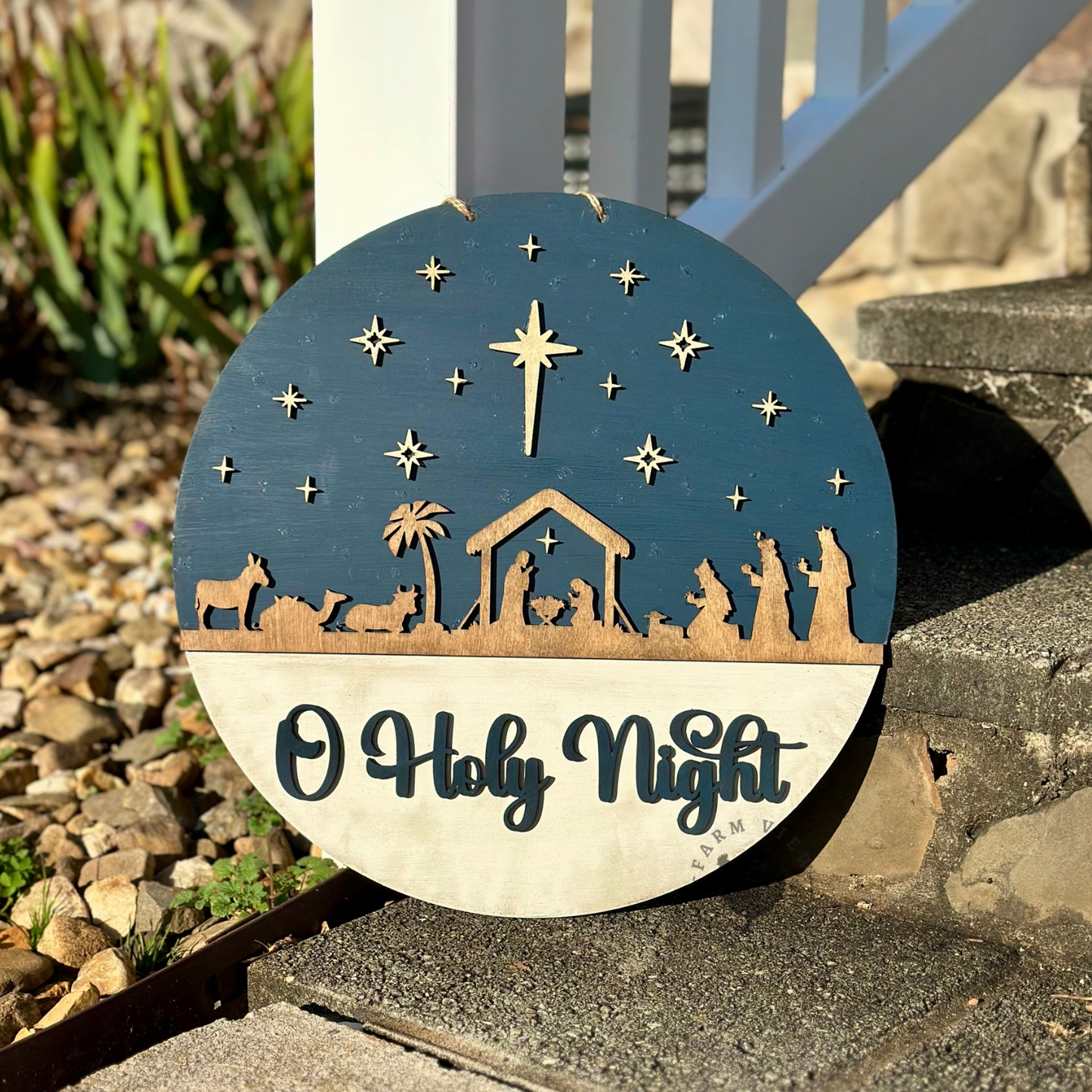 O Holy Night Door Hanger | Laser Cut Birch Nativity Wood Sign | 10.5" & 15"