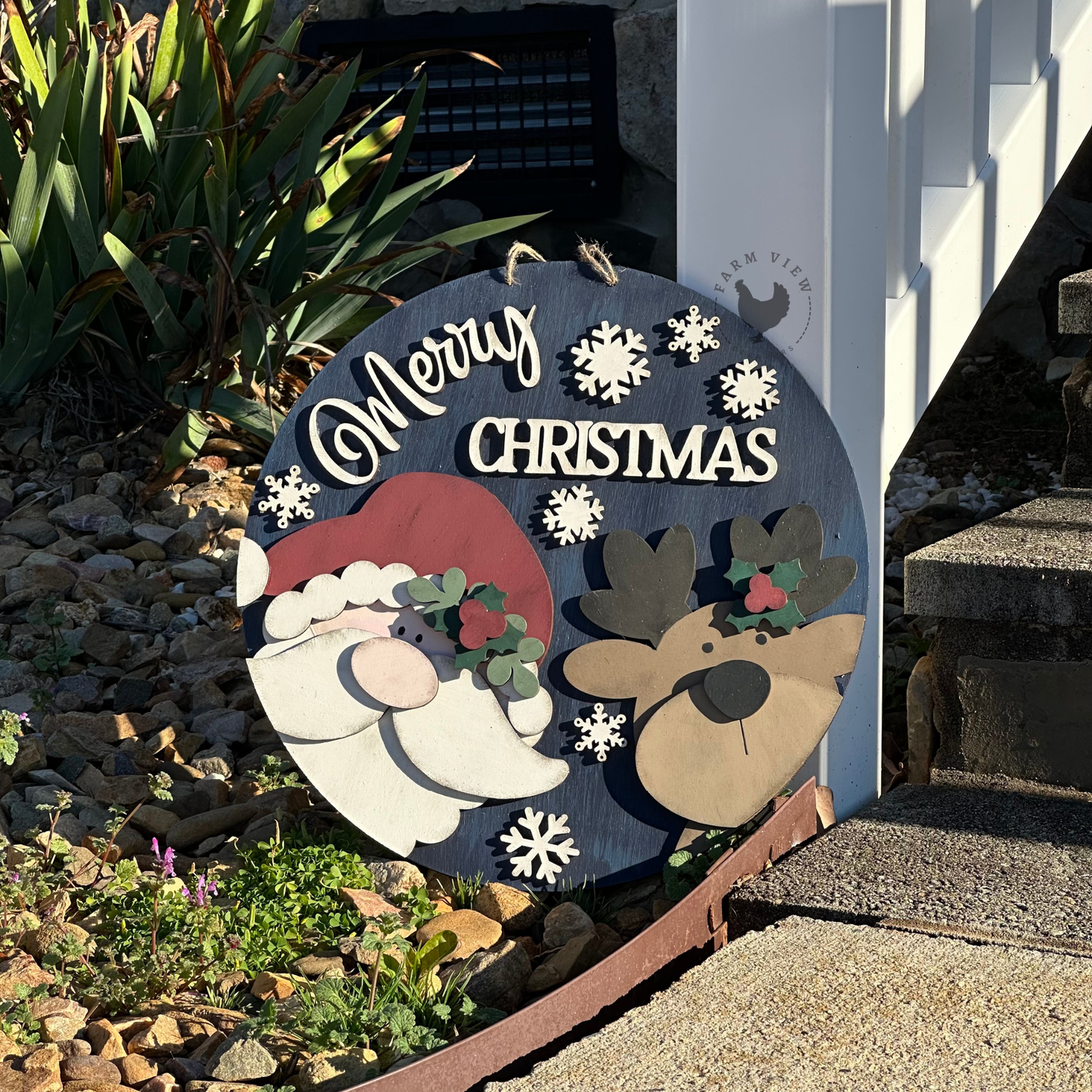 Merry Christmas Santa & Reindeer Door Hanger | DIY Wood Kit