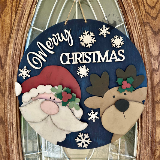 Merry Christmas Santa & Reindeer Door Hanger | DIY Wood Kit