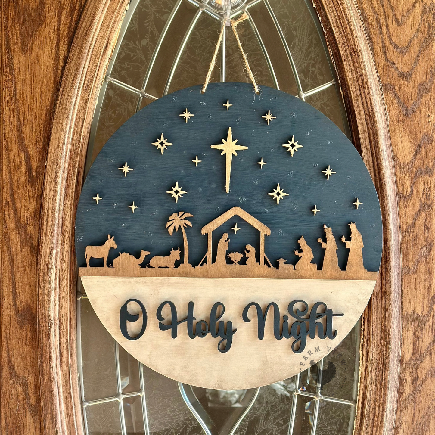 O Holy Night Door Hanger | Laser Cut Birch Nativity Wood Sign | 10.5" & 15"