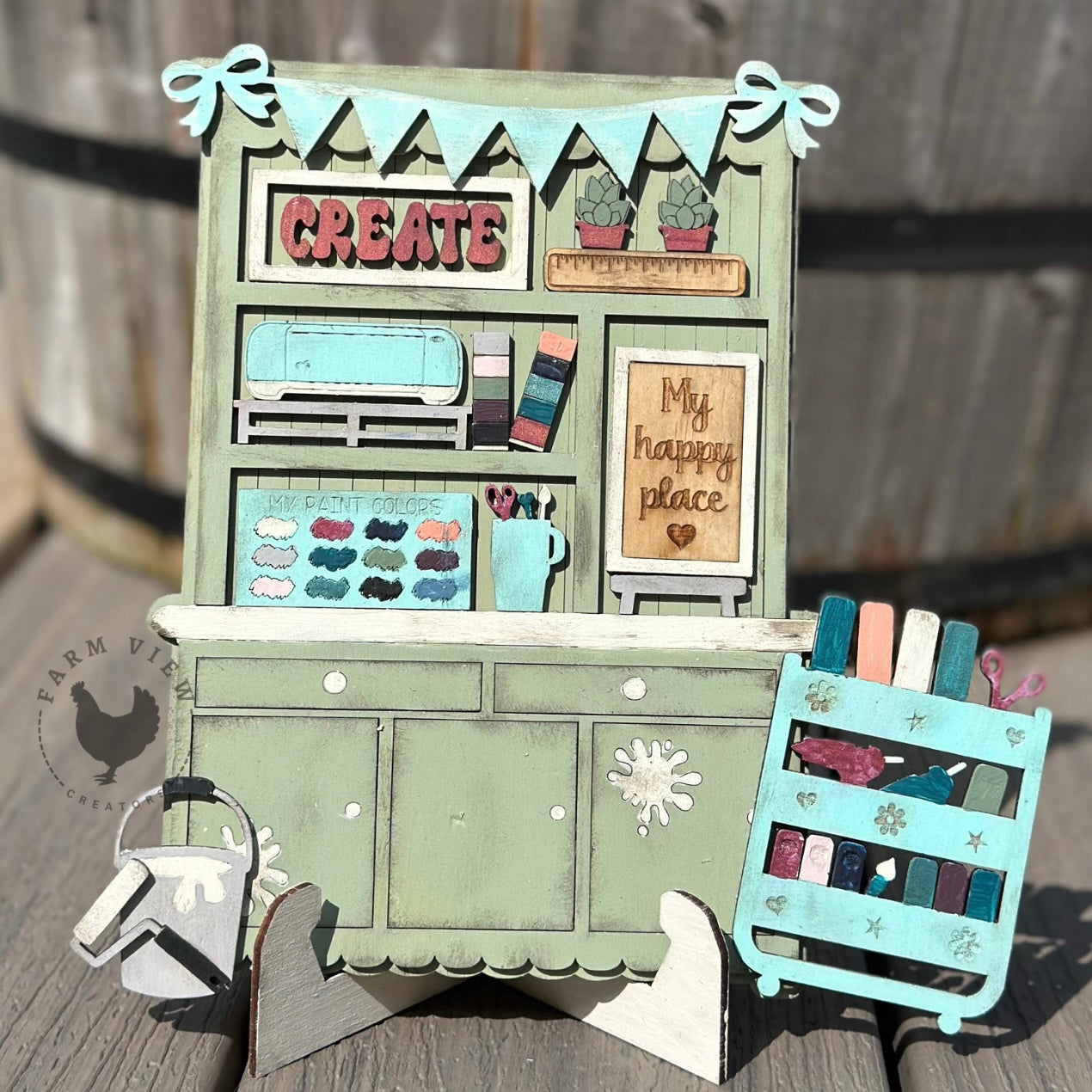 Craft Hutch DIY Wood Kit – Layered Birch with Cricut Machine Detail | Cottage Hutch Collection