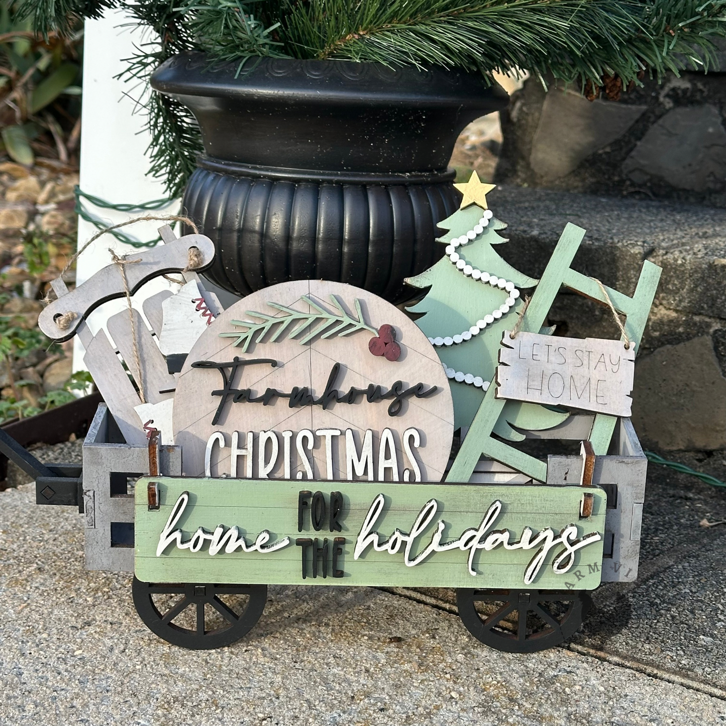 Farmhouse Christmas Insert | Interchangeable Wagon Collection | DIY Wood Kit
