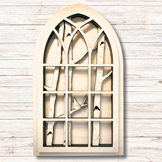 Arched Window with Cardinal