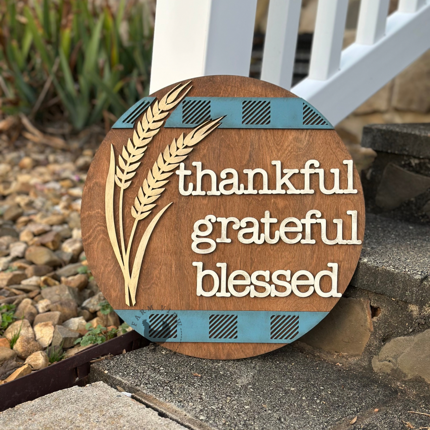 Harvest Blessings Door Hanger – Grateful Thankful Blessed