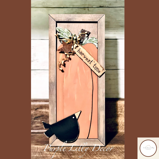 Primitive Style Framed Sign- Pumpkin & Crow Laser Wood Kit | DIY Home Decor