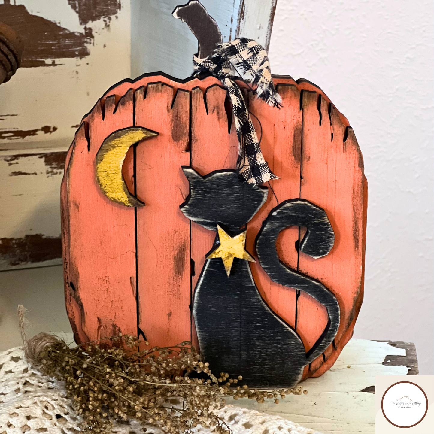 Pumpkin & Black Cat | DIY Wood Craft Kit Decor