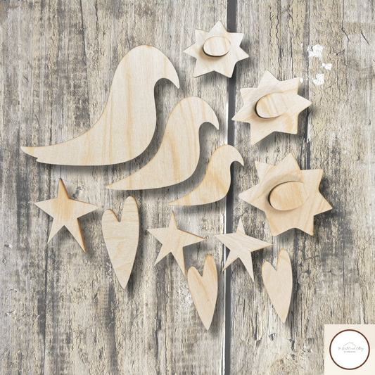 Sunflowers/ Crows/ Hearts & Stars- Set 5 | DIY Laser Cut Prim Embellishments