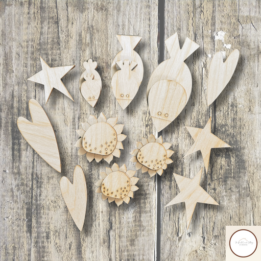 Sunflowers/ Crows/ Hearts & Stars- Set 4 | DIY Laser Cut Prim Embellishments